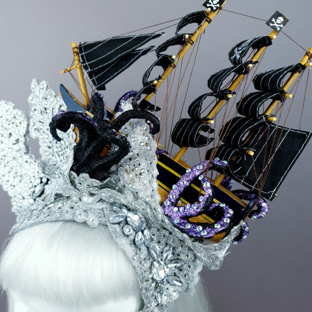 "Vindicta" Silver Ship, Lace & Tentacle Headdress