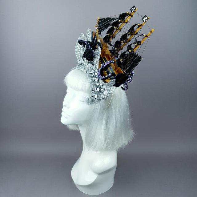 "Vindicta" Silver Ship, Lace & Tentacle Headdress