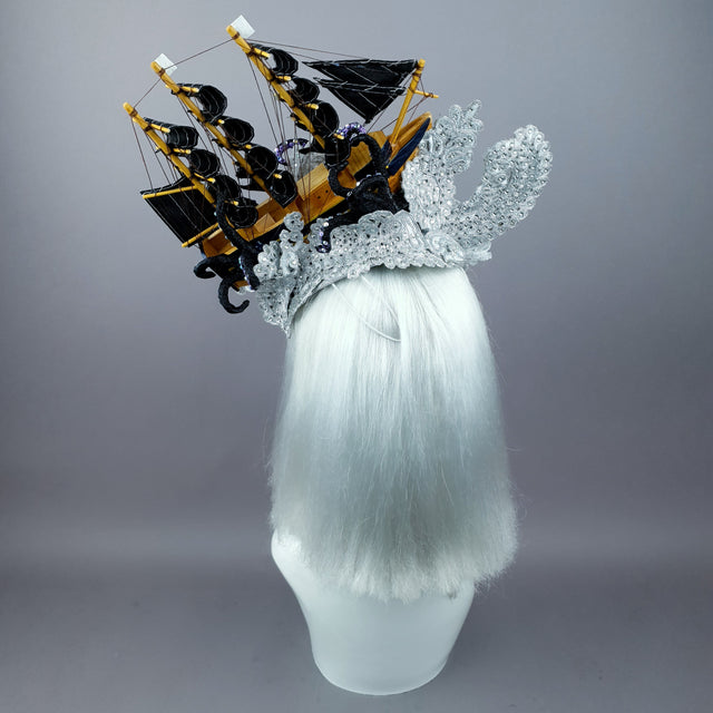 "Vindicta" Silver Ship, Lace & Tentacle Headdress