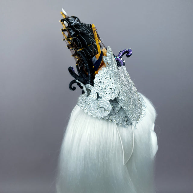"Vindicta" Silver Ship, Lace & Tentacle Headdress