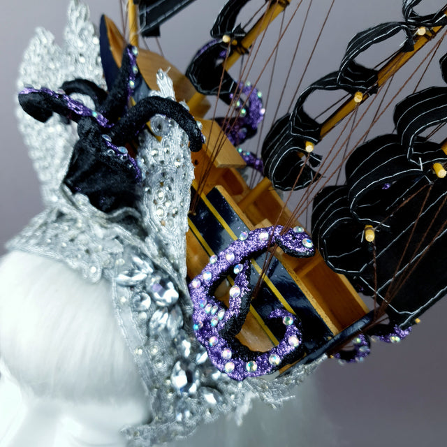 "Vindicta" Silver Ship, Lace & Tentacle Headdress