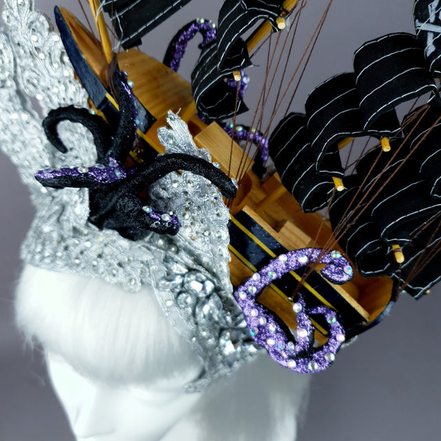"Vindicta" Silver Ship, Lace & Tentacle Headdress