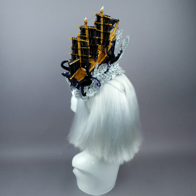 "Vindicta" Silver Ship, Lace & Tentacle Headdress