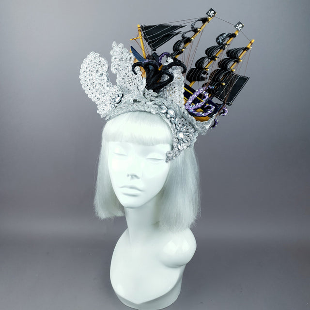 "Vindicta" Silver Ship, Lace & Tentacle Headdress