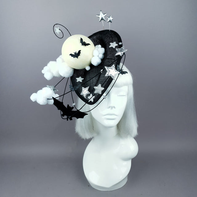 "Darkness Falls" Bats, Moon, Clouds Fascinator Hat