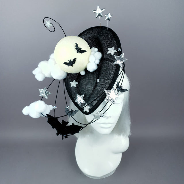 "Darkness Falls" Bats, Moon, Clouds Fascinator Hat