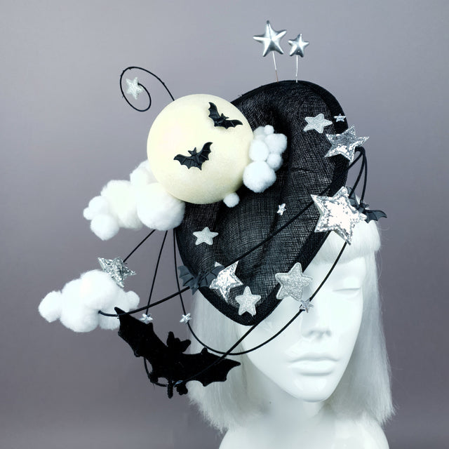 "Darkness Falls" Bats, Moon, Clouds Fascinator Hat