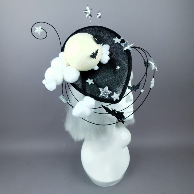 "Darkness Falls" Bats, Moon, Clouds Fascinator Hat