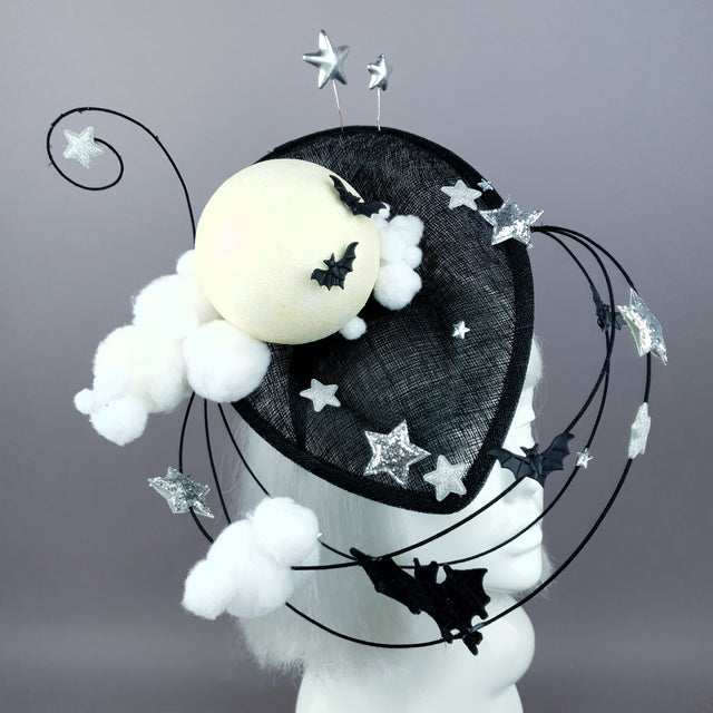 "Darkness Falls" Bats, Moon, Clouds Fascinator Hat