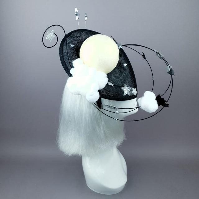 "Darkness Falls" Bats, Moon, Clouds Fascinator Hat