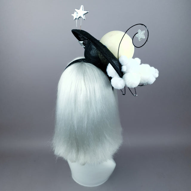 "Darkness Falls" Bats, Moon, Clouds Fascinator Hat