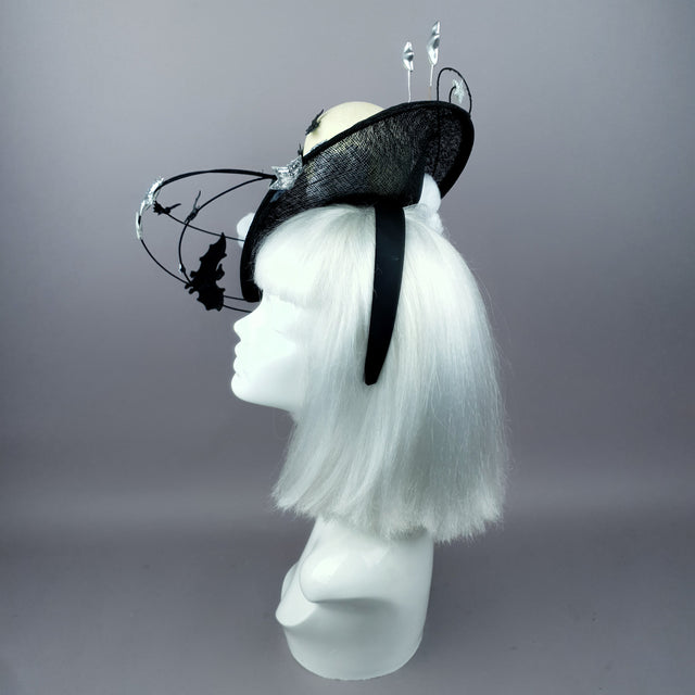 "Darkness Falls" Bats, Moon, Clouds Fascinator Hat