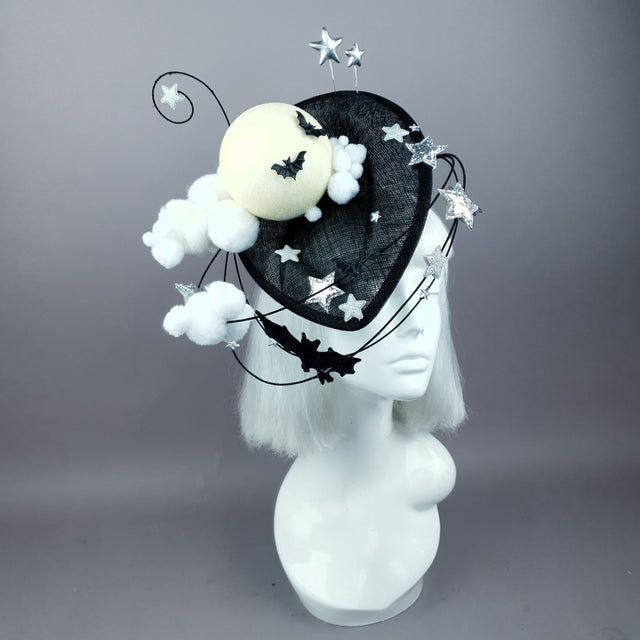 "Darkness Falls" Bats, Moon, Clouds Fascinator Hat