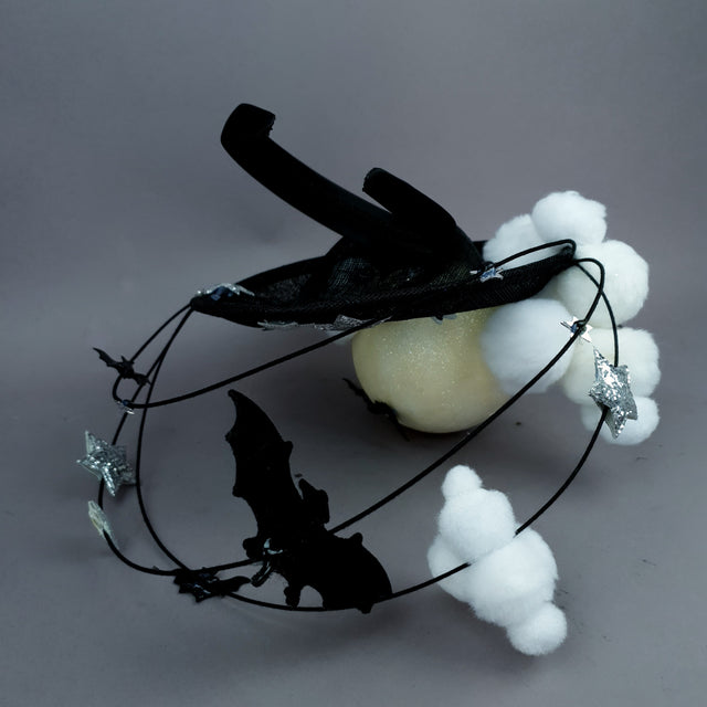 "Darkness Falls" Bats, Moon, Clouds Fascinator Hat