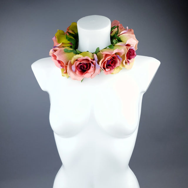 "Embrace" Pink Rose Collar Neckpiece