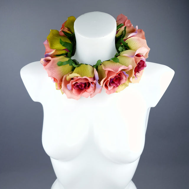 "Embrace" Pink Rose Collar Neckpiece