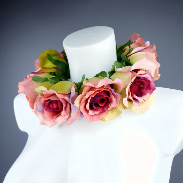 "Embrace" Pink Rose Collar Neckpiece