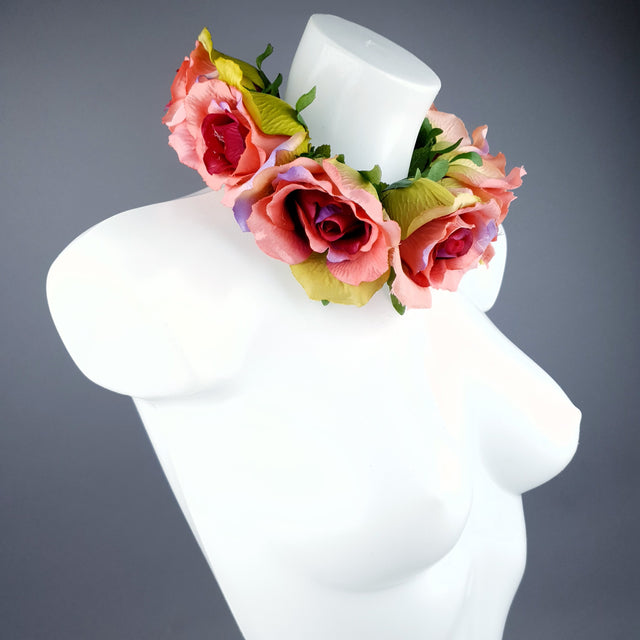 "Embrace" Pink Rose Collar Neckpiece