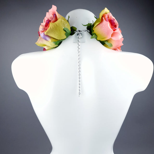 "Embrace" Pink Rose Collar Neckpiece