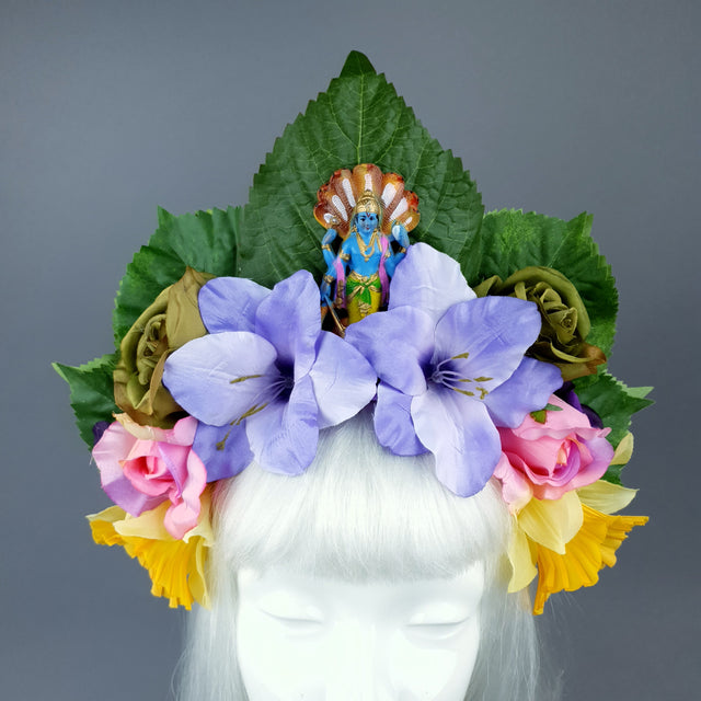 Colourful Flower Headdress with Krishna