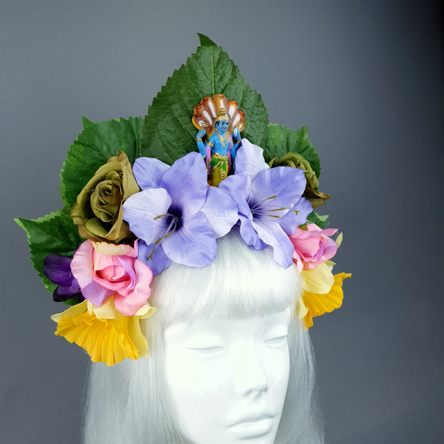 Colourful Flower Headdress with Krishna