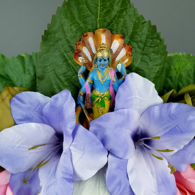 Colourful Flower Headdress with Krishna