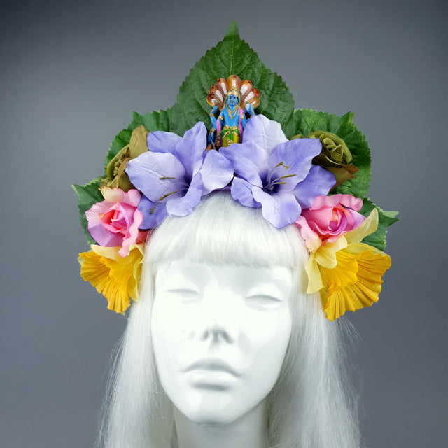 Colourful Flower Headdress with Krishna