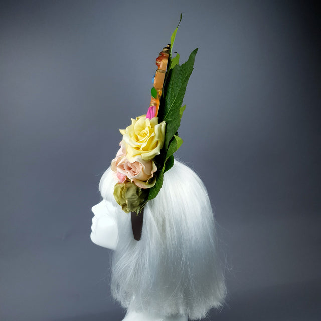 XL Colourful Flower Headdress with Krishna & Radha