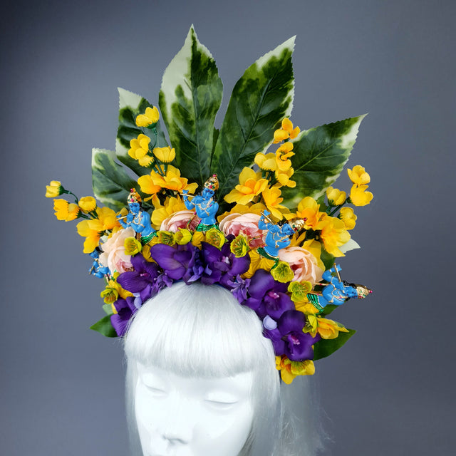 XL Colourful Flower Headdress with 5 Krishnas
