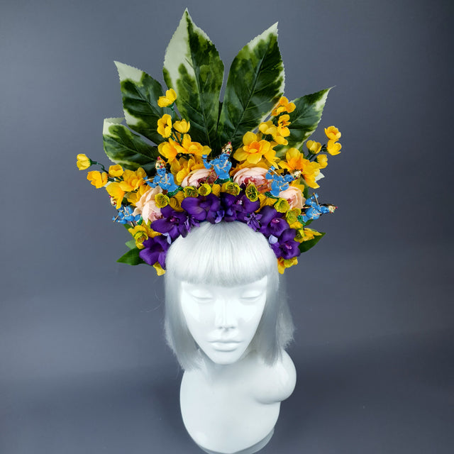 XL Colourful Flower Headdress with 5 Krishnas