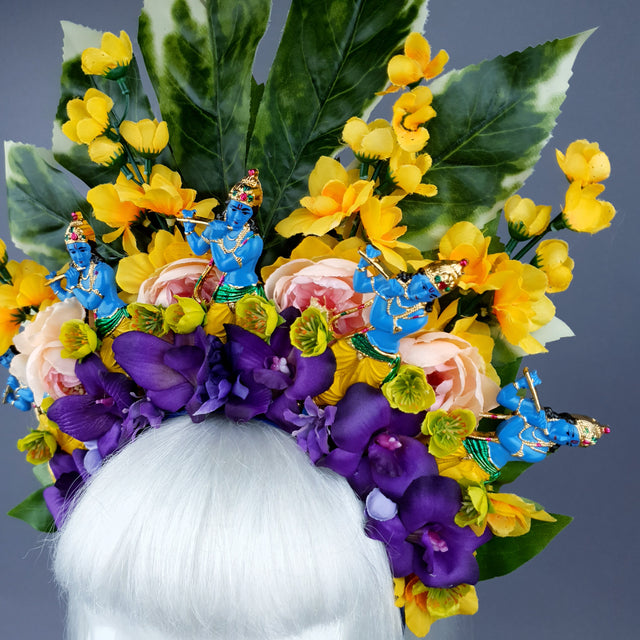 XL Colourful Flower Headdress with 5 Krishnas