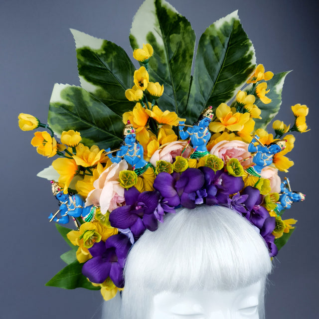 XL Colourful Flower Headdress with 5 Krishnas