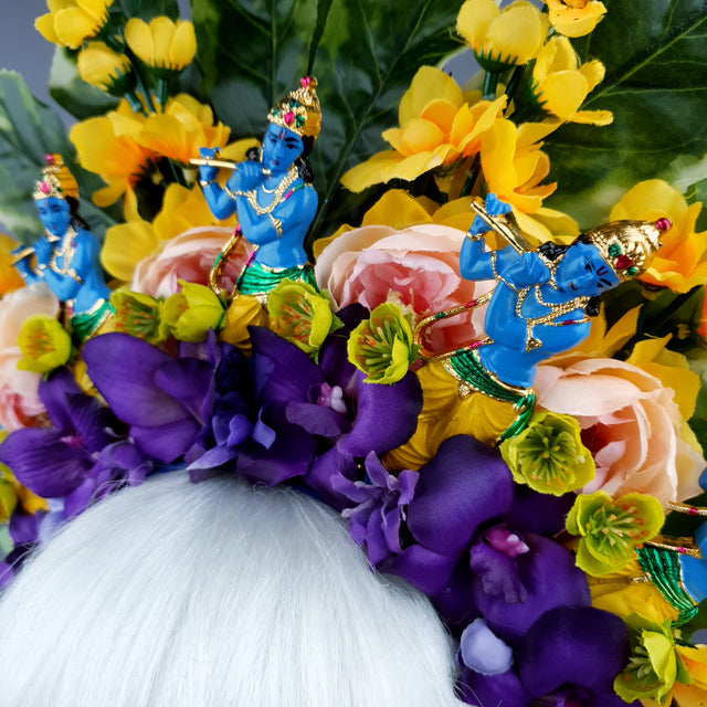 XL Colourful Flower Headdress with 5 Krishnas
