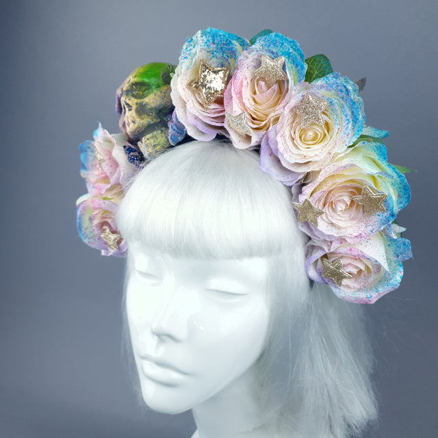 Rainbow Skull Rose Flower Headdress 48