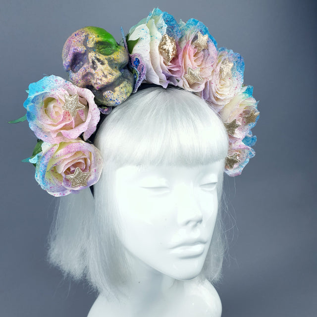 Rainbow Skull Rose Flower Headdress 48
