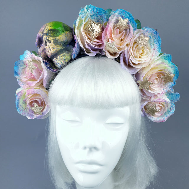Rainbow Skull Rose Flower Headdress 48