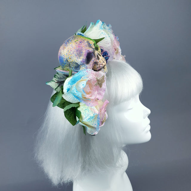 Rainbow Skull Rose Flower Headdress 48