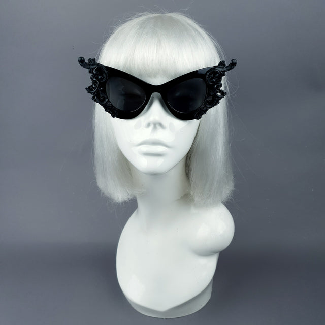 "Gothique" Black Filigree Catseye Sunglasses