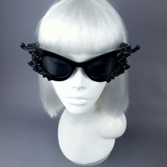 "Gothique" Black Filigree Catseye Sunglasses