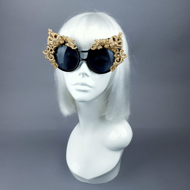 "Selima" Black & Gold Filigree Ornate Sunglasses