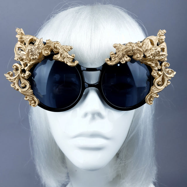 "Selima" Black & Gold Filigree Ornate Sunglasses