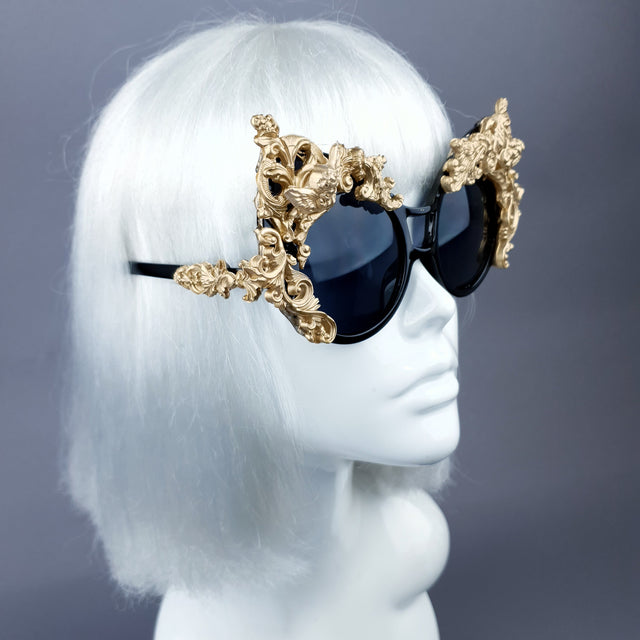 "Selima" Black & Gold Filigree Ornate Sunglasses