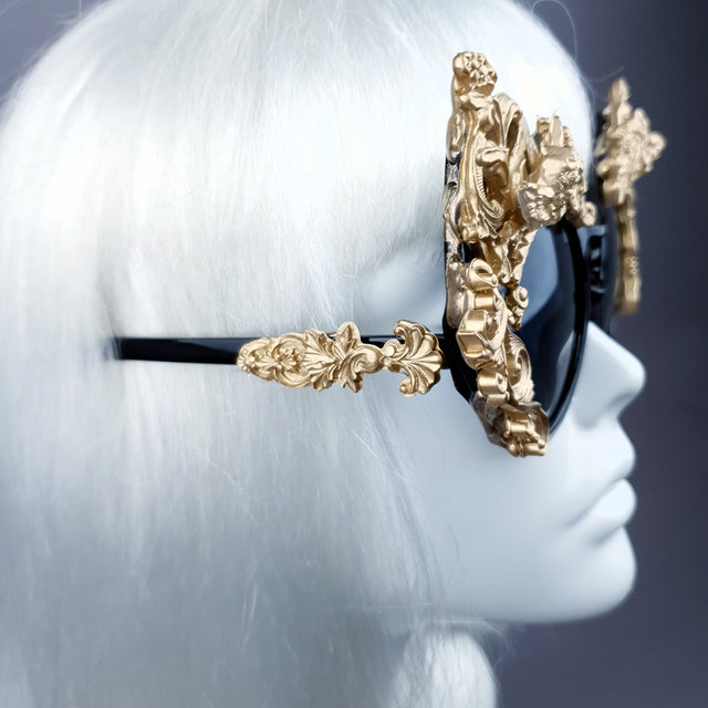 "Selima" Black & Gold Filigree Ornate Sunglasses