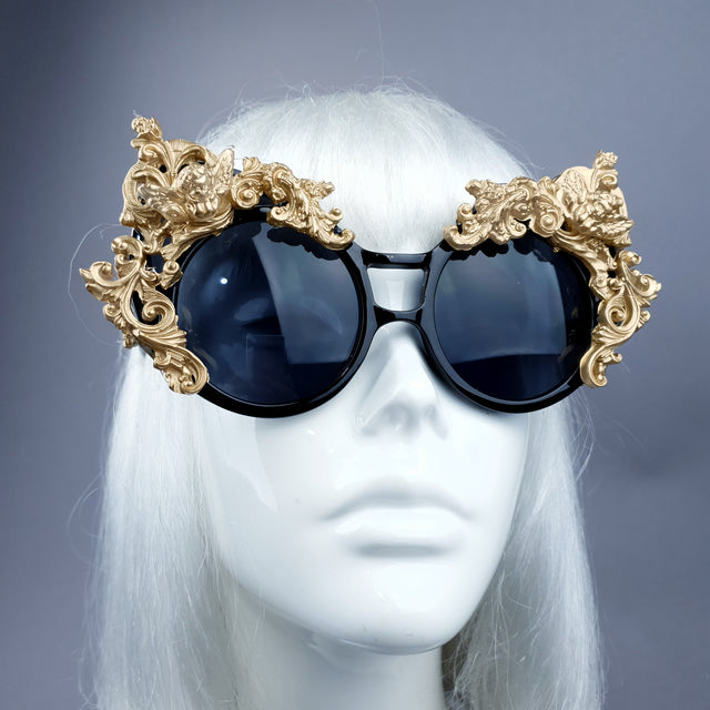 "Selima" Black & Gold Filigree Ornate Sunglasses