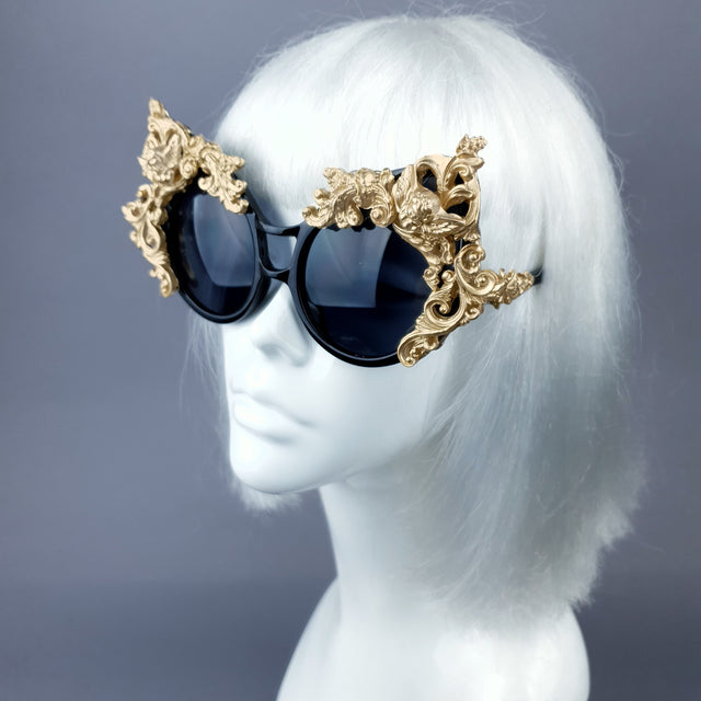 "Selima" Black & Gold Filigree Ornate Sunglasses