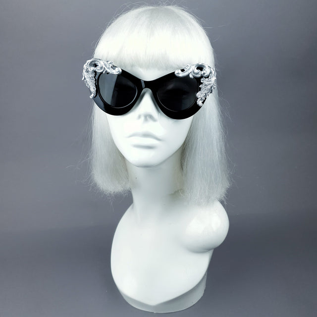 "Amara" Black & Silver Filigree Catseye Sunglasses