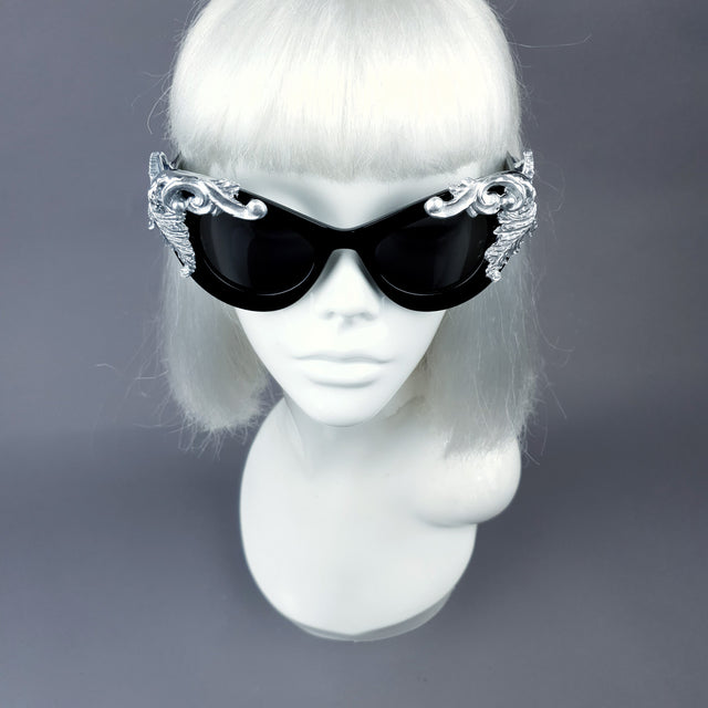 "Amara" Black & Silver Filigree Catseye Sunglasses
