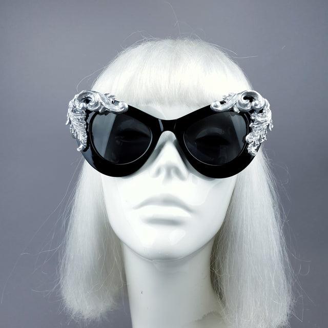 "Amara" Black & Silver Filigree Catseye Sunglasses