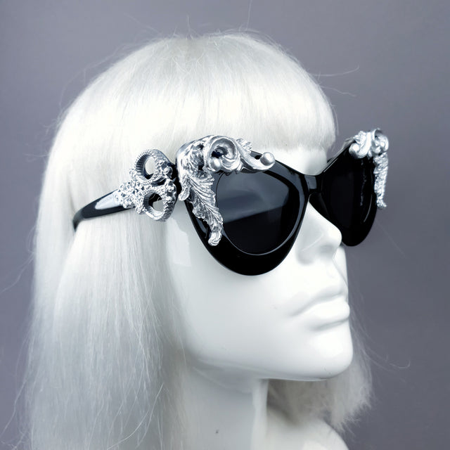"Amara" Black & Silver Filigree Catseye Sunglasses