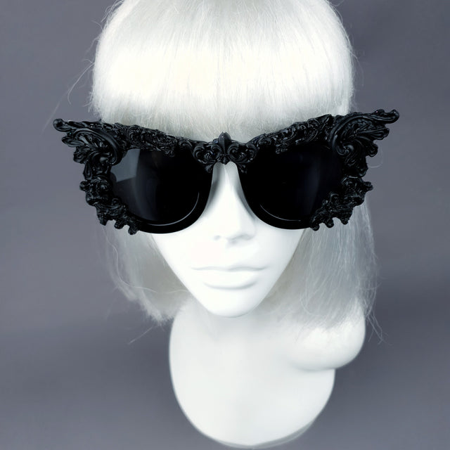 Pearls & Swine Black Filigree Ornate Sunglasses "Dabria"